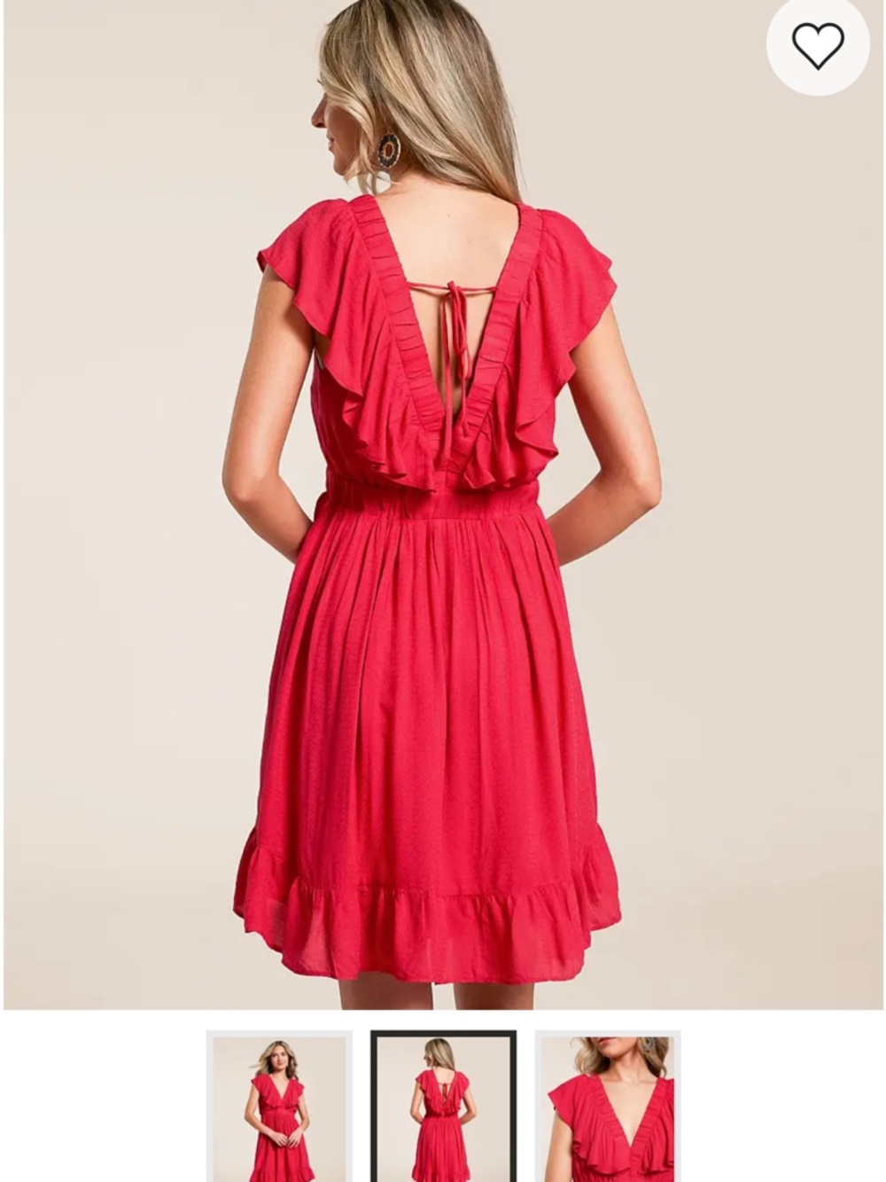 Buckle Red Ruffle V-Neck Mini Dress - Picture 2 of 3